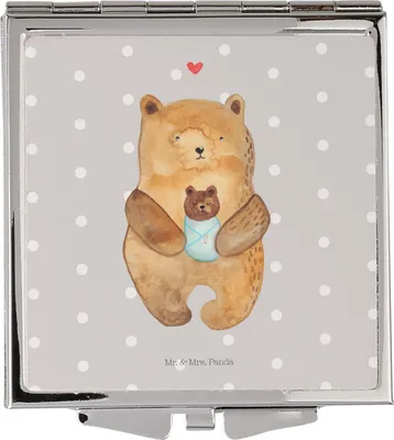 Produktbild von Mr. & Mrs. Panda Kosmetikspiegel Bär Baby - Grau Pastell - Geschenk, Schminkspiegel klappbar, Neffe, Klappbarer Spiegel, Kleiner, Geburtstag, Glückwunsch, Handspiegel