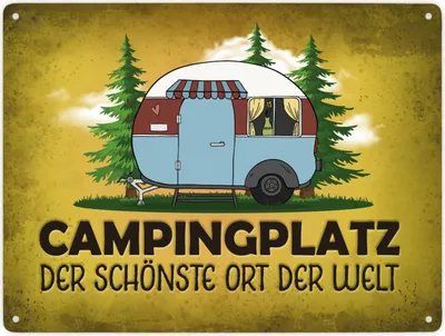 Produktbild von Campingplatz Metallschild XXL mit Wohnwagen Motiv Schild Blechschild