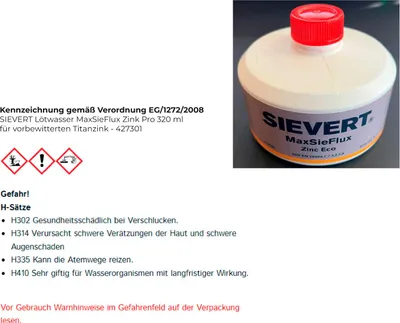 Produktbild von SIEVERT Lötwasser MaxSieFlux Zink Pro 320 ml für vorbewitterten Titanzink - 427301