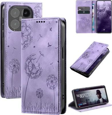 Produktbild von Handyhülle für Xiaomi 15T RFID Schutz Klapphülle Case Cover Design Blume Pusteblume Schutzhülle Farbe: Violett