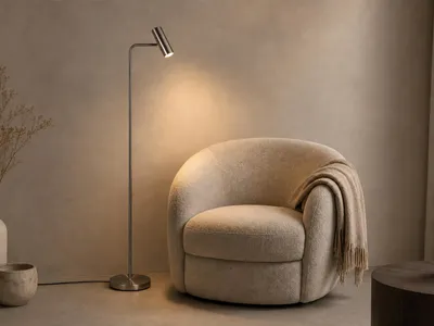 Produktbild von Stehlampe Metall Silber mit schwenkbarem Spot & GU10 LED, Leselampe Höhe 151cm