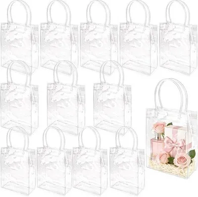 Immagine prodotto di Set regalo composto da 12 bicchieri trasparenti in PVC riutilizzabili, con manici, ideali come confezioni regalo per compleanni, matrimoni, festa del papà, celebrazioni per neonati. Dimensioni: 17,5 x 20 x 8,5 cm. Trasparente. Contiene 12 pezzi