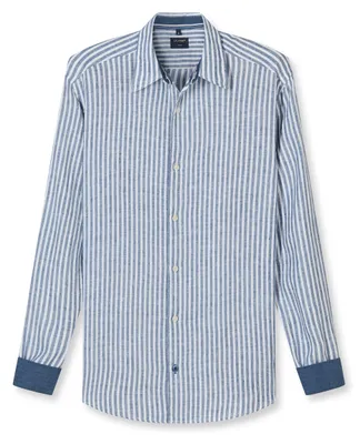 Produktbild von Olymp Herren Hemd Kent-Kragen Leinen Streifen Royalblau XXL 405014