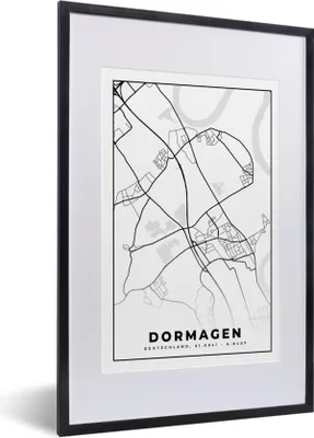 Produktbild von MuchoWow® Gerahmtes Poster Karte - Dormagen - Stadtplan 40x60 cm - Poster mit Schwarzem Bilderrahmen Wandposter Rahmen Foto Bilder - Poster in Rahmen