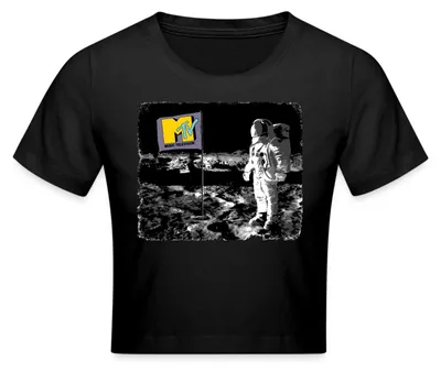 Produktbild von Spreadshirt MTV Astronaut Auf Dem Mond Mit MTV-Flagge Crop Top, L, Schwarz