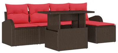 Image de Ensemble de canapés de jardin vidaXL, 6 pièces, couleur marron, en résine tressée