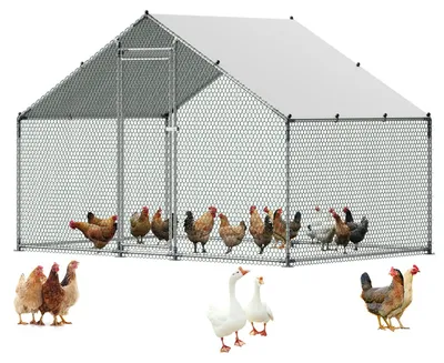 Image de Poulailler - Enclos pour volailles accessible, dimensions 3 x 2 x 2 mètres - Avec toit - Cage pour volailles en métal, résistante aux intempéries - Fermeture sécurisée - Adapté aux poules, canards et lapins
