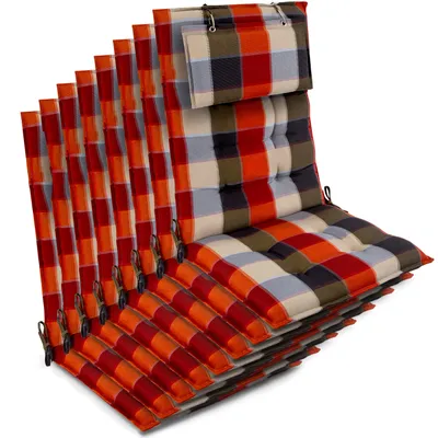 Produktbild von Beautissu 8er Set Sun-HL Hochlehner Auflage 120x50x8cm Orange-Beige-Kariert