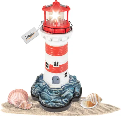 Produktbild von Leuchtturm rot,weiß mit rotierendem Leuchtfeuer, Gartendeko 43 cm hoch, solar