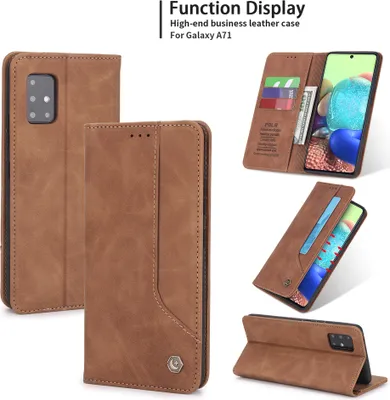 Produktbild von Galaxy A71 Hülle, LaimTop Retro Kunstledertasche Schutzhülle mit Kartenfach Standfunktion für Samsung Galaxy A71 Braun