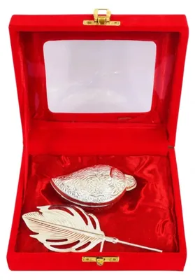 Tika-Geschenkset mit Shankh-Box und Federapplikator, Metall