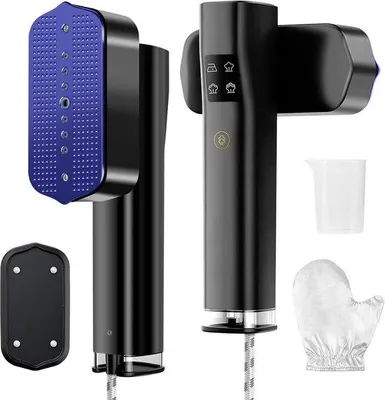 Productafbeelding van Stoomstrijkijzer 2-in-1 Reisstrijkijzer 1200W Snel Verwarmen 15s LED-Display 3 Stoommodi Paars - Perfect voor Thuis en Op Reis