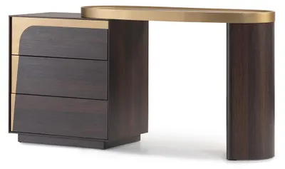 Zdjęcie produktu dla Elegancka brązowa drewniana toaletka z lustrem i nowoczesnym designem