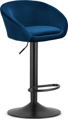 Image de Tabouret De Bar - Leobert - East - Velours Bleu Marine/Base Noire - 53 X 46 X 81-103 Cm