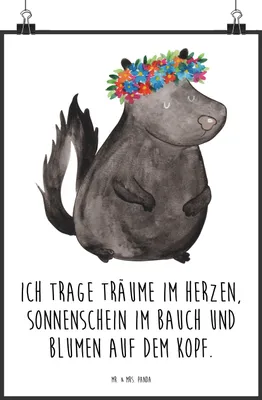 Produktbild von Mr. & Mrs. Panda Bild Stinktier Mädchen DIN A1 - Weiß - Geschenk, Wandbild, Namaste, Plakat, wanddeko, Kunstdruck, Raubtier, Wildtier, Stinker, drucke, Yoga