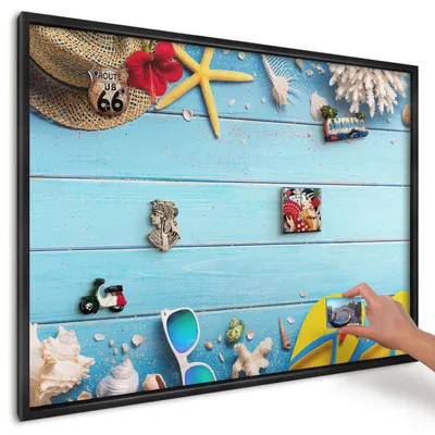 Produktbild von Magnettafel 100x70 cm mit schwarzem Rahmen - Magnetische Metalltafel, Magnetpinnwand zur Wandmontage für Wohnzimmer, Küche, Flur, Kinderzimmer und Büro - Urlaubsstrand