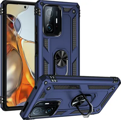 Obrázek produktu pro Pouzdro pro Xiaomi Mi 11T / Mi 11T Pro dvouvrstvé robustní, vojenská ochrana pouzdro s držákem prstenu a stojánkem modré