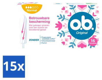 Produktbild von 15 x o.b. Original Normal Tampons - Vorteilspackung - 15 Stücke