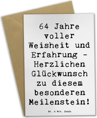Produktbild von Mr. & Mrs. Panda Grußkarte Spruch 64. Geburtstag Weisheit - Weiß - Geschenk, Jubiläum, Herzlichen Glückwunsch, einladungskarten, Geburtstagsüberraschung, weihnachtskarten