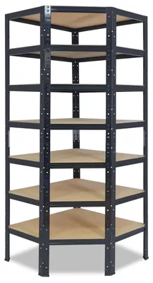 Obrázek produktu pro shelfplaza BLACK 230x70x40cm Cornered Shelf v černá provedení s 7 policemi a nosností 125 kg na polici