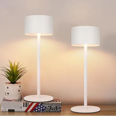 Image de ZMH Lampe de table blanche 2ER Lampe de chevet Touch Dimmable Batterie Lampe de table sans fil LED USB avec 3 températures de couleur Réglable en hauteur Rechargeable