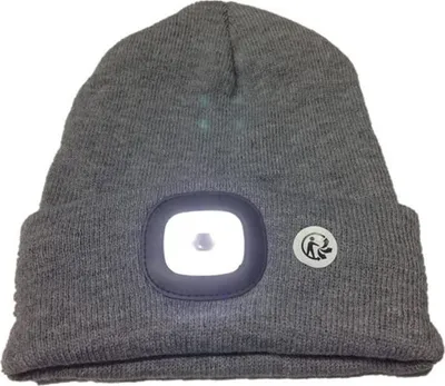 Produktbild von LED Mütze-Kappe, Beleuchtung Scheinwerfer-Mütze, Uni-Winterwärmer-Strickkappe -grau