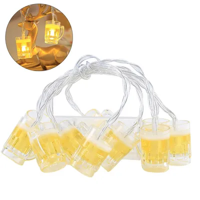 Produktbild von LED Bierglas Lichterkette, 1,5 Meter, 10 Warmweiße LEDs, Bierkrug Lichterkette Batteriebetriebene, Bier Dekorative Beleuchtung für Innen, Bar, Party