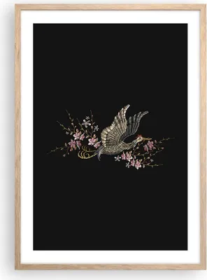 Produktbild von Gerahmtes Poster - Rahmen in heller Eiche - Asiatisch Vogel Blumen - 50x70 cm - Wand Bild - Wanddeko - Wandbilder - Kunstposter - Wandposter - Bilderrahmen - Bilder - Kunstdruck - P2NPA50x70-4614