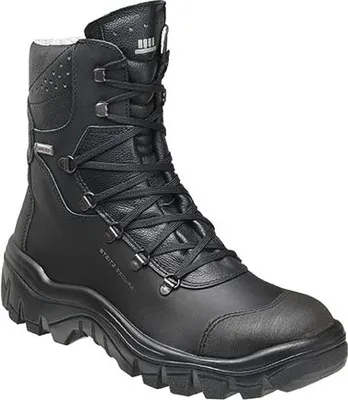 A black winter boot.