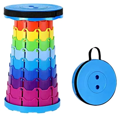 Produktbild von Runder Klapphocker in Regenbogenfarben - Tragbarer Campinghocker, leicht zusammenklappbar für Outdoor-Aktivitäten, Picknicks, Strand, Reisen und Wandern - Robustes und kompaktes Design
