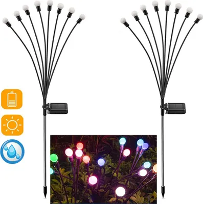 Immagine prodotto di 2 pezzi illuminazione solare da giardino lucciola con 8 LED picco a terra, lampada solare da esterno impermeabile IP65, illuminazione decorativa per giardino cortile balcone, colorato