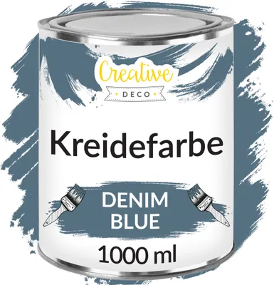 Produktbild von Creative Deco Jeans Blau Kreidefarbe für Möbel 1000ml | Möbellack Möbelfarbe | Für Landhaus Vintage-Stil Decoupage Möbel-Renovierung | Matt Abwaschbar | Wisch-Effekt Gradient-Effekt möglich