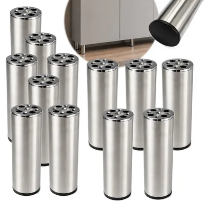 Produktbild von HOOZ® Möbelfüße Edelstahl 120 mm 12er Set [GEBÜRSTET] Möbelbeine Ø 50 mm – Schrankfüße für Kommode, TV-Board & Regal – Silber