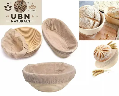 Produktbild von Gärkorb Set 2er – Rattan Brotgärkörbchen rund & oval mit Stoffbezug für Sauerteig & Brot ( 2 Stück rund 20X8cm)