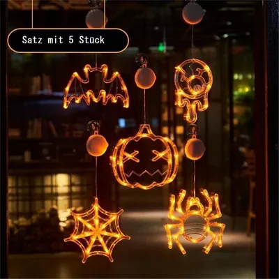 Produktbild von 5 Stück Halloween Dekoration Licht LED Warme Lichtfarbe Fensterdeko mit Timer 8h