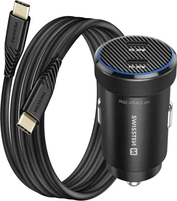 Obrázok produktu pre Nabíjačka do auta 2x Usb-c Pd + Usb-c kábel 1m Swissten