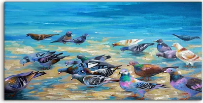 Produktbild von Coloray Glasbild 140x70  Wandbild Glasbilder Strandtauben an der Schwarz Meer küste