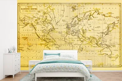 Produktbild von Weltkarten-Wandtapete - Vintage-Design - Gelb - Breite 330 cm x Höhe 220 cm