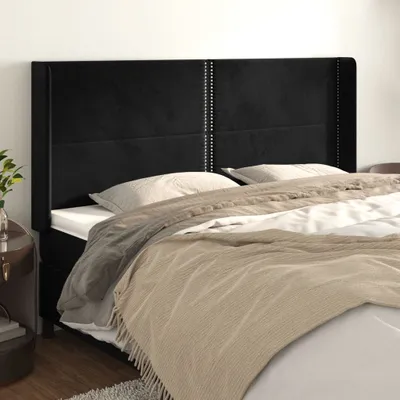 Produktbild von Kopfteil mit Ohren Schwarz 203x16x118/128 cm Samt