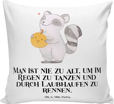 Produktbild von Mr. & Mrs. Panda flauschkissen Waschbär Kürbis - Weiß - Geschenk, Trick Or Treat, Dekokissen, kuschelkissen 40x40, kissen bedruckt, couch, Süßes Sonst Gibt's Saures