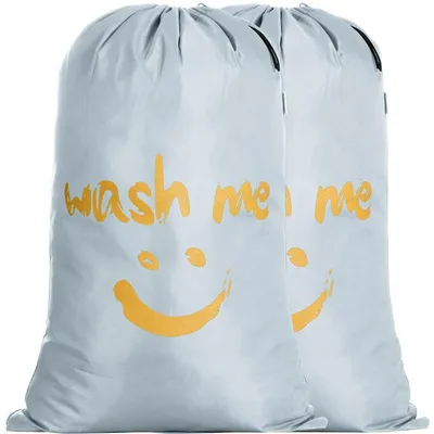 Image de Lot de 2 sacs de linge avec cordon de serrage, dimensions 66x96 cm, couleur argent, en nylon résistant à la déchirure