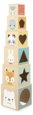 Produktbild von Janod - Meine erste Holzpyramide - Lernspielzeug - 6 Würfel zum Stapeln - Spielz