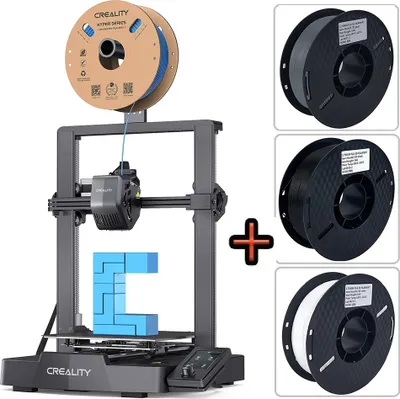 Produktbild von Creality Ender-3 V3 SE 3D tlačiareň, s 3,2" farebným displejom, tlač 180 mm/s, automatické vyrovnávanie + 1 kg čierneho PLA vlákna + 1 kg bieleho PLA vlákna + 1 kg sivého PLA vlákna
