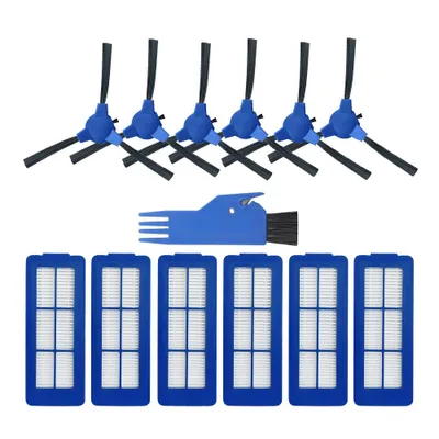 A set of cleaning accessories for a robot vacuum cleaner, including brushes and filters, laid out on a white background.