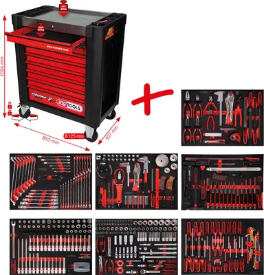 Immagine prodotto di KS TOOLS Set di carrelli da officina Performanceplus P10 con 397 utensili per 7 cassetti - 810.7397