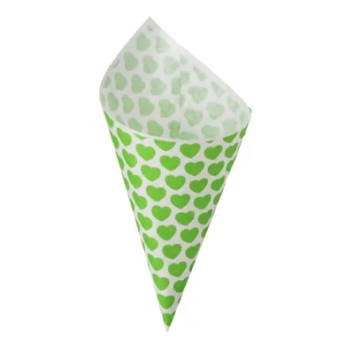 Produktbild von 100 Spitztüten mit Herz-Motiv – Grün | 250g | Papier-Tüten für Kirmes, Schausteller, Süßigkeiten, Candy Bar, Hochzeit, Geburtstag, Kindergeburtstag