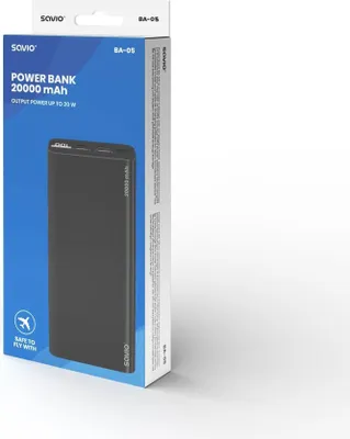Obrázok produktu pre Savio power bank BA-05 20000 mAh čierny lítium polymérový (LiPo) čierny