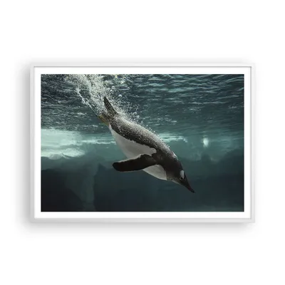 Produktbild von Gerahmtes Poster - Weißer Rahmen - Tauchen Pinguin Gletscher - 100x70 cm - Wand Bild - Wanddeko - Wandbilder - Wandposter - Bilderrahmen - Bilder - Kunstdruck - Wandbild - P2WAA100x70-4189