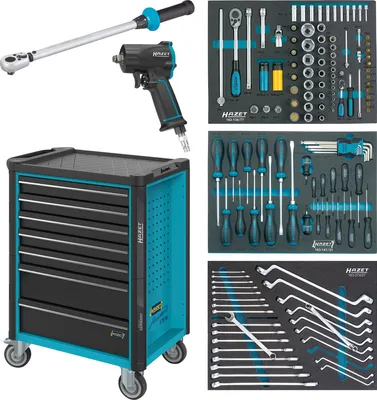 Produktbild von HAZET Assistent, 7 Regale, Stahl, Schwarz, Blau, 25 kg, 4 Rad/Räder, 518 mm