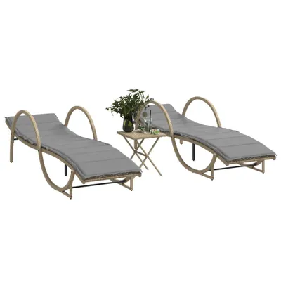 Image de 2 bains de soleil avec table Beige Poly Rattan
